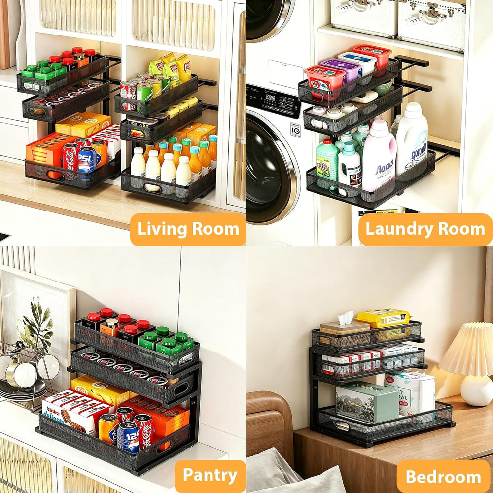 2 Pack Under Sink Organizer, 3-Tier Pull Out Cabinet Organizer and Storage