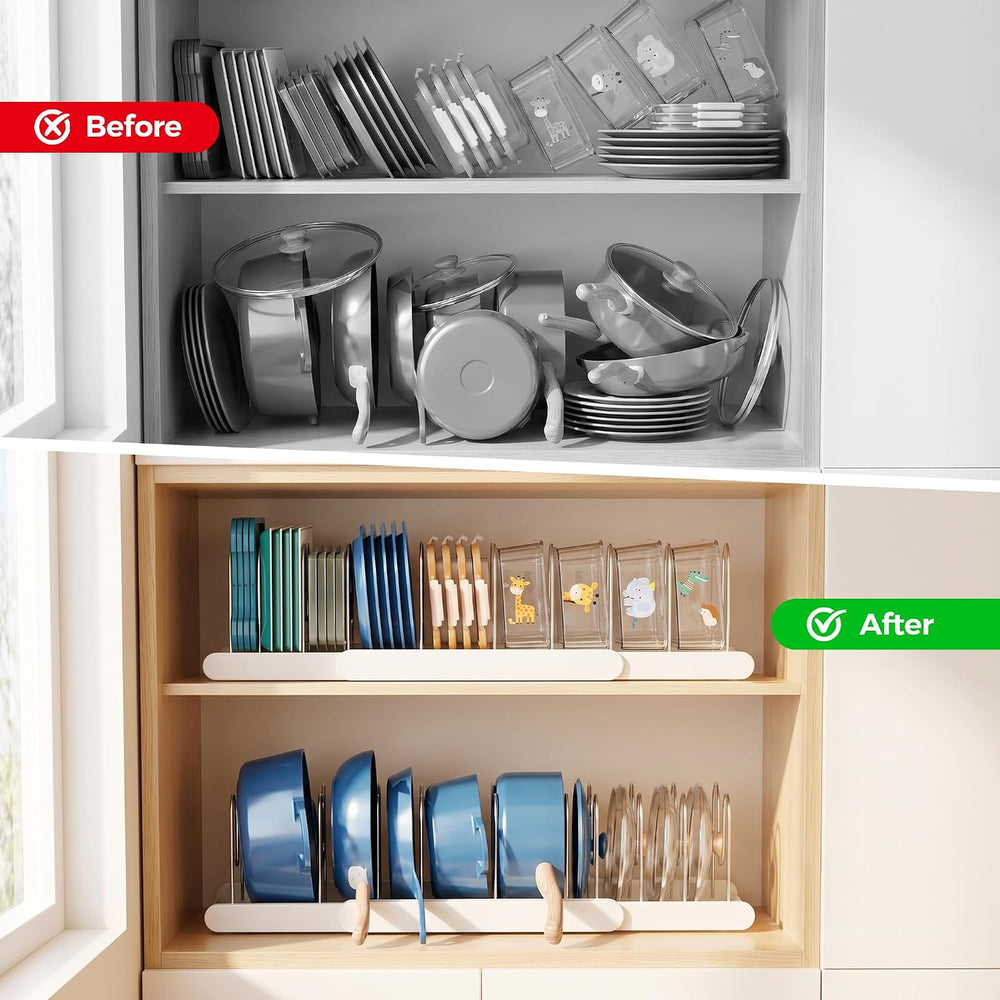 ORDORA 2 Pack Pots and Pans Organizer Under Cabinet, ABS Base, 10 Dividers