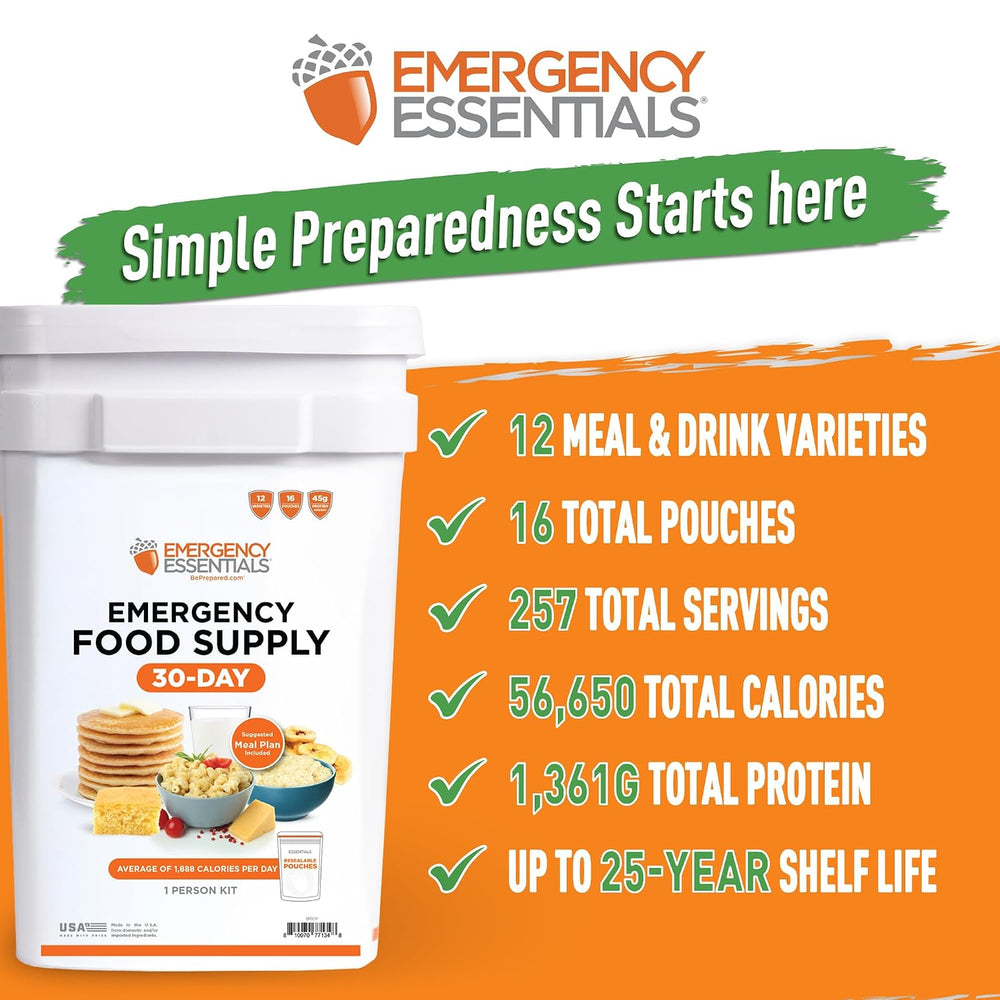 Emergency Essentials 1-Month Emergency Food Supply Bucket, 257 Servings, 56,6...
