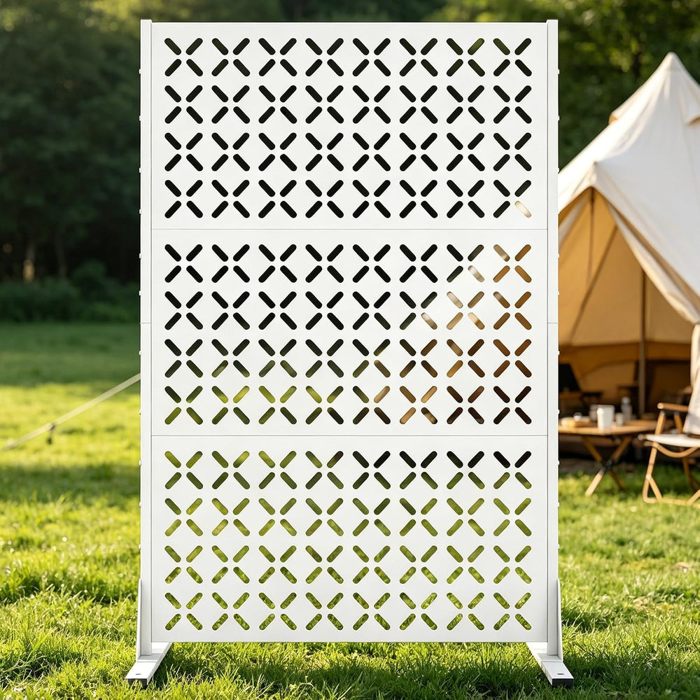 White Metal Outdoor Privacy Screen Freestanding Privacy Screens,72" H x ...