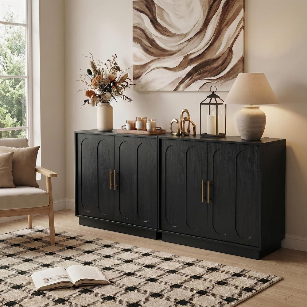 holzart 31.5" Modern Farmhouse Storage Cabinet, Black 2 Door Sideboard B...