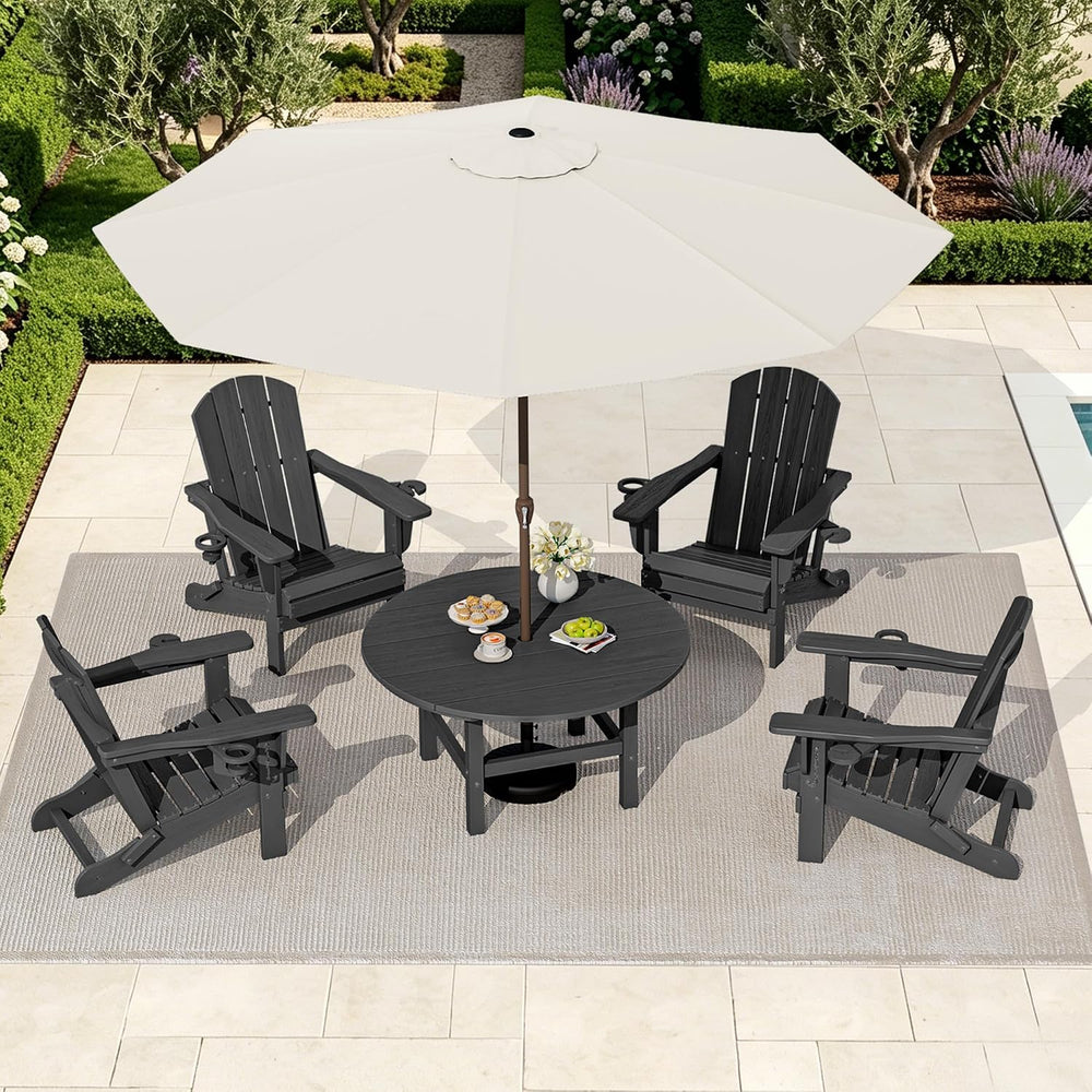 SERWALL 35.5'' Round Outdoor Coffee Table with Umbrella Hole,Grey