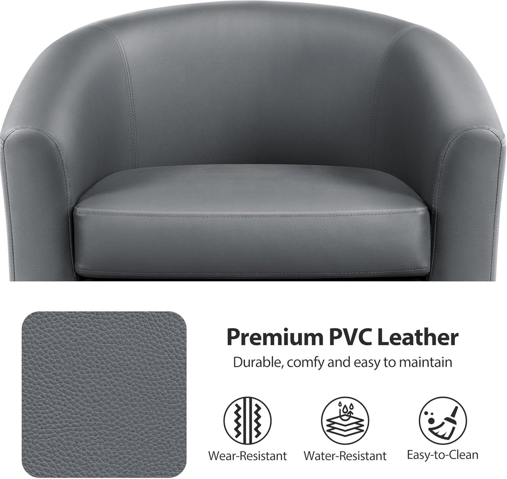 Yaheetech Accent Chairs Set of 2, Faux Leather Barrel Armchairs Gray