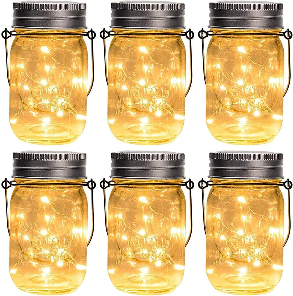 GIGALUMI Hanging Mason Jar Solar Lights, 6 Pack 30 Led Hanging Lantern