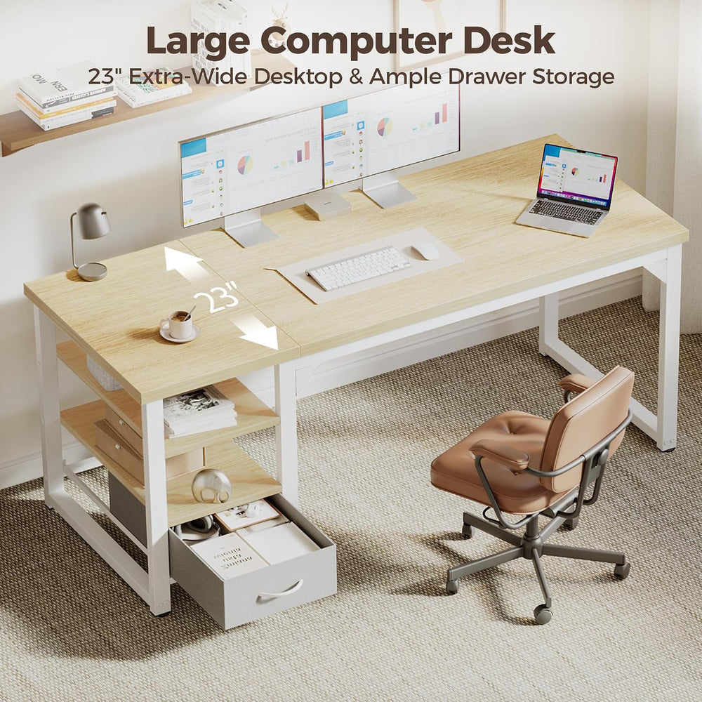 Mericonia 54" Reversible Computer Desk with Drawer, 1" Thick Office...
