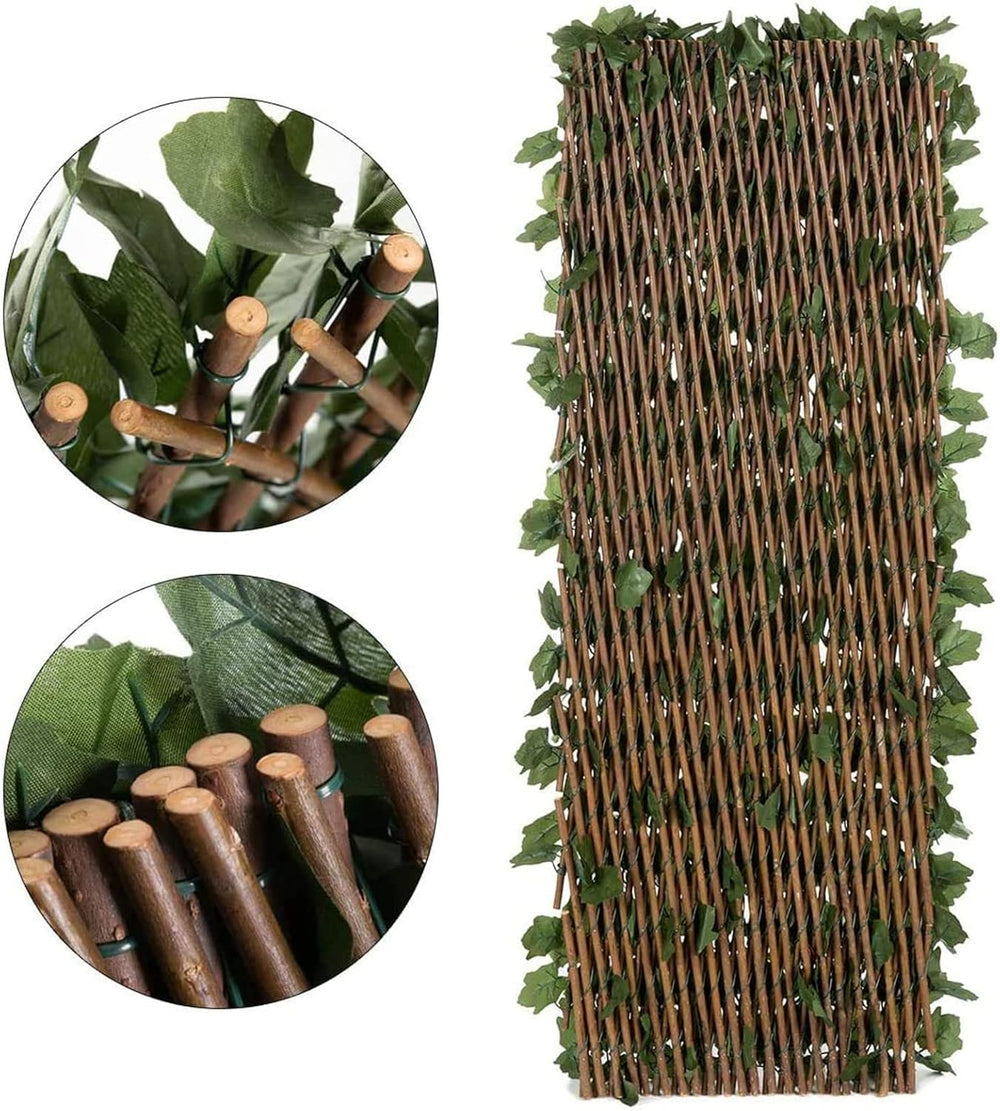 DOEWORKS Expandable Faux Ivy Trellis Fence, Patio Privacy Screen, 2 Pack