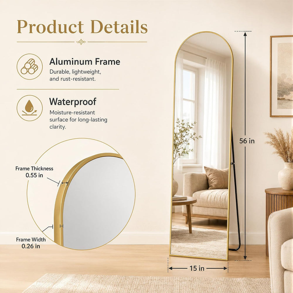 15"x 56" Over The Door Mirror, Arched Full Length Mirror with Floor...