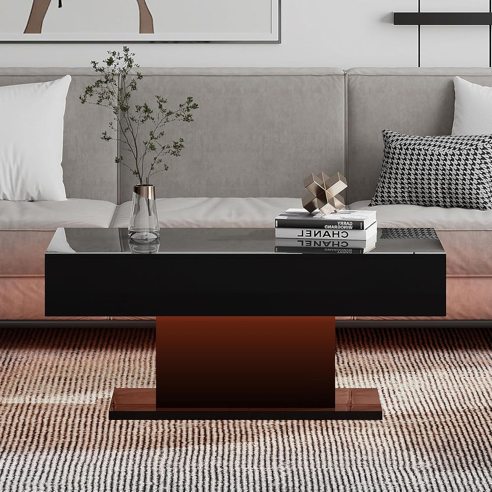 HedoAjim Black Led Coffee Table for Living Room, Rectangular Center Table