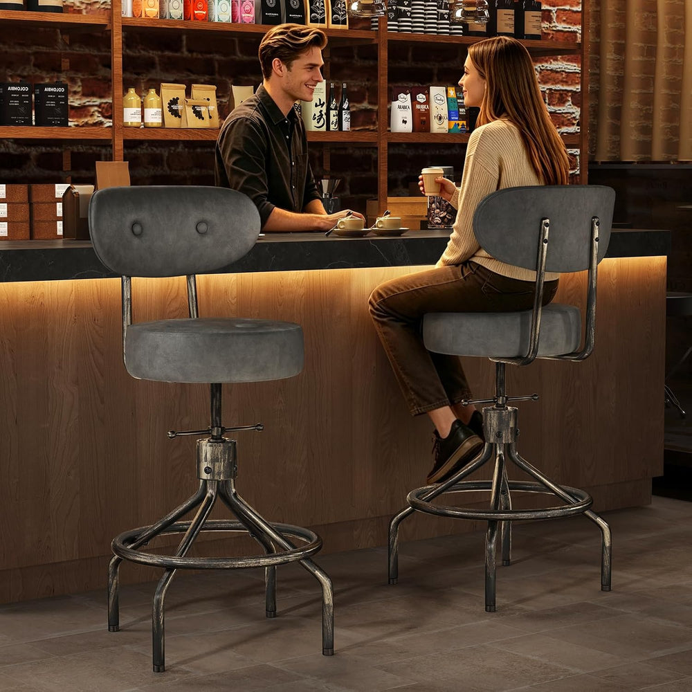 Set of 2 Modern Swivel Bar Stools with Back, Counter Height Chairs Grey