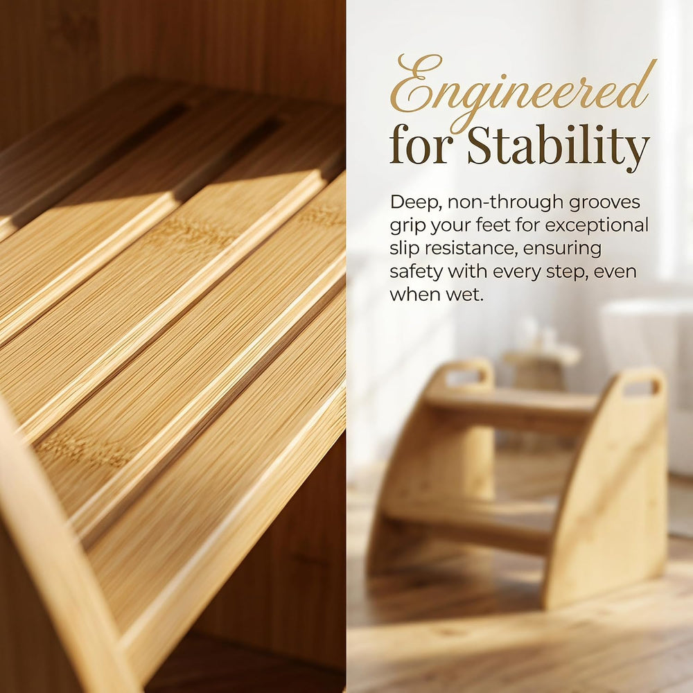 Bamboo 2 Step Stool 300lbs Capacity, Wooden Two Step Stool with Non-Slip Hand...