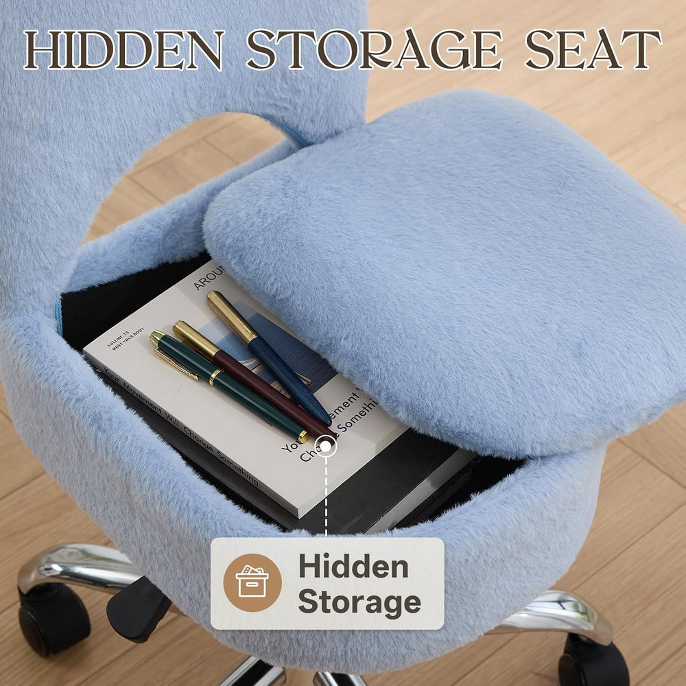 Home Office Chair Fold Swivel Vanity Chair with Storage Back Wheel