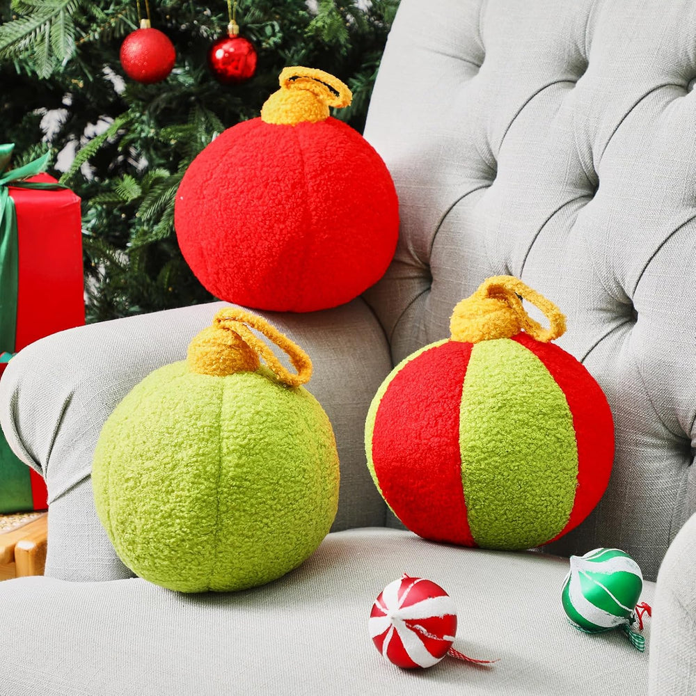 FairySandy 3 Pcs Christmas Ball Pillows Plush, Christmas Ball, Colorful