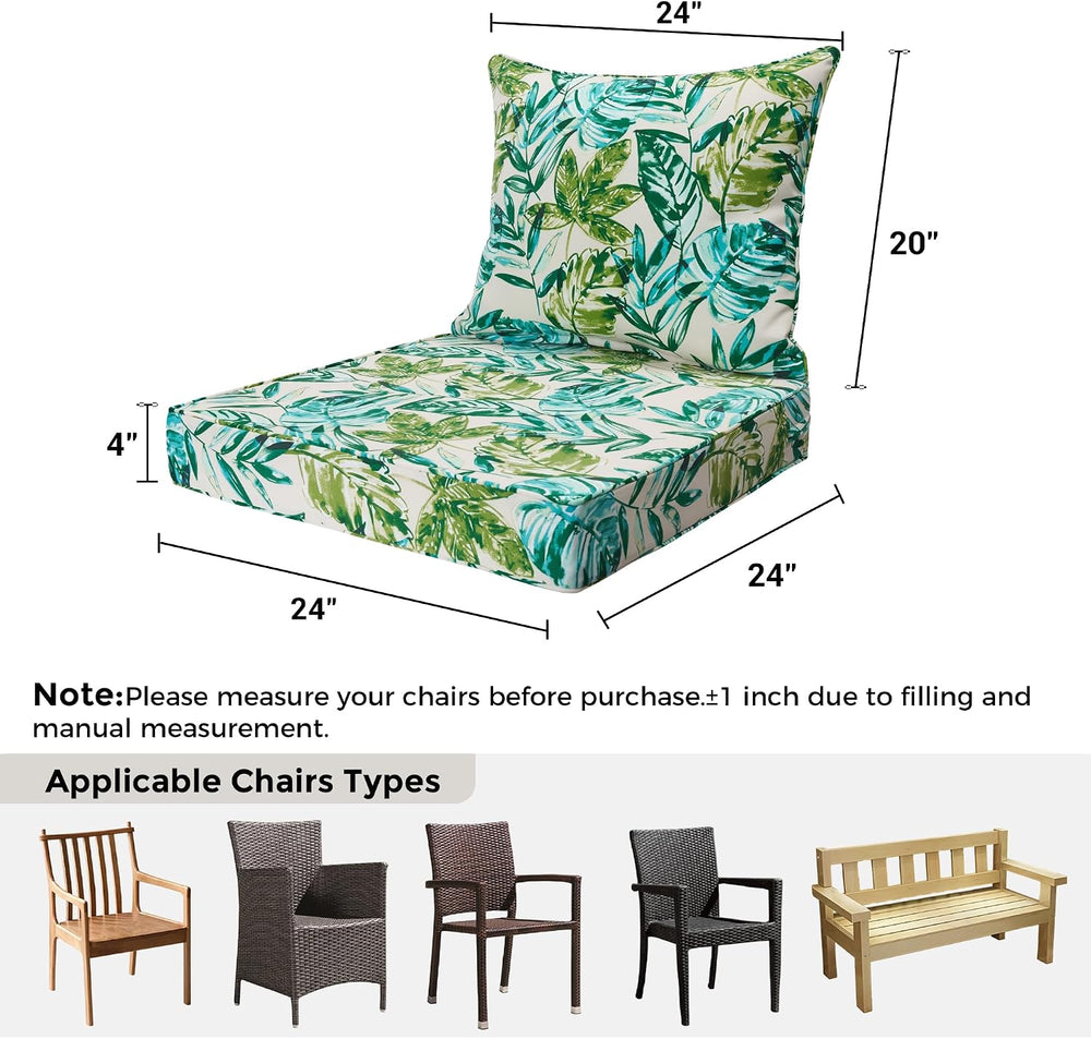 FUNHOME Outdoor Chair Cushion Set 24x24 Inch,Water-Resistant & Fade-Resis...