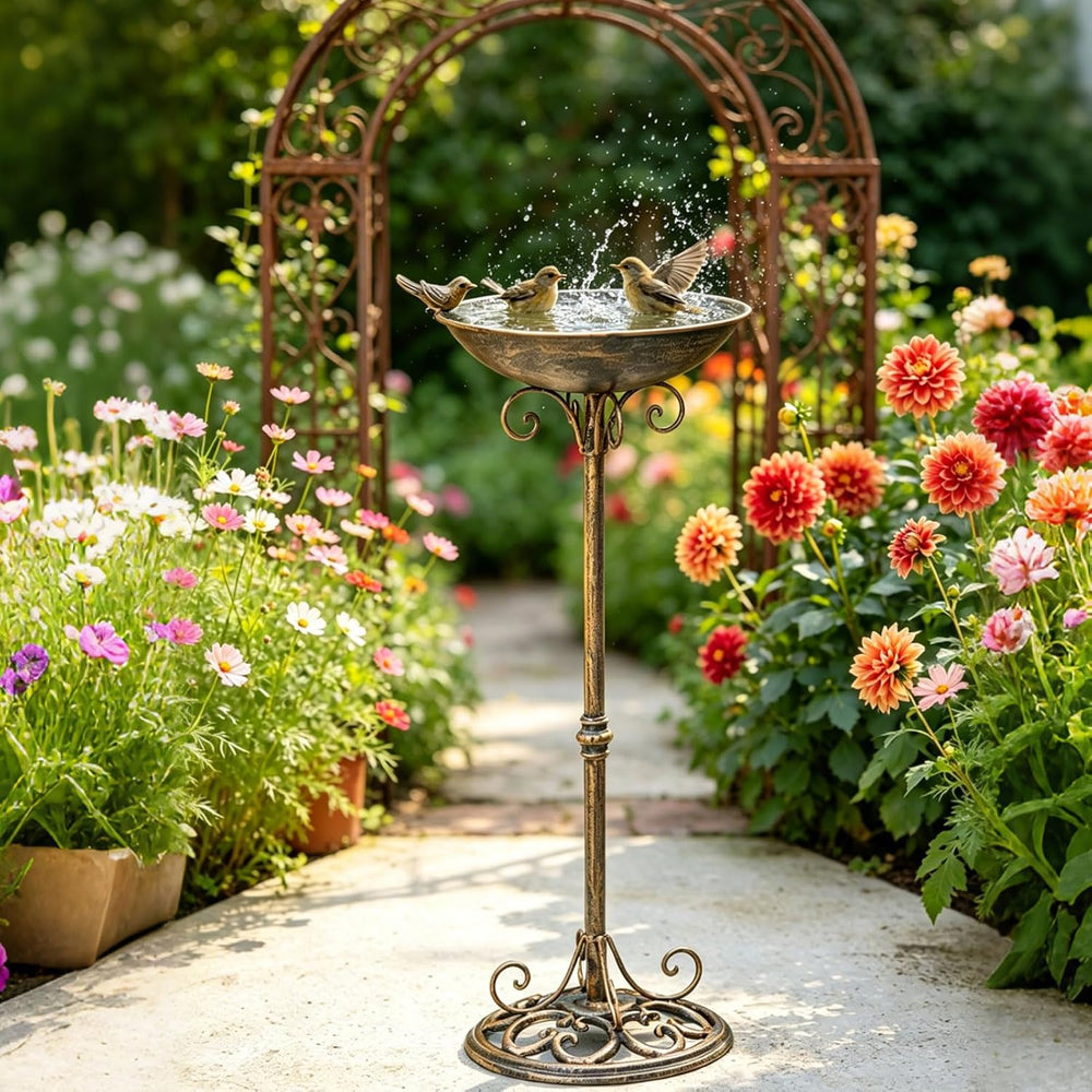 27.6" H Cast Iron BirdBaths for Outdoors,Metal Bird Bath for Outside
