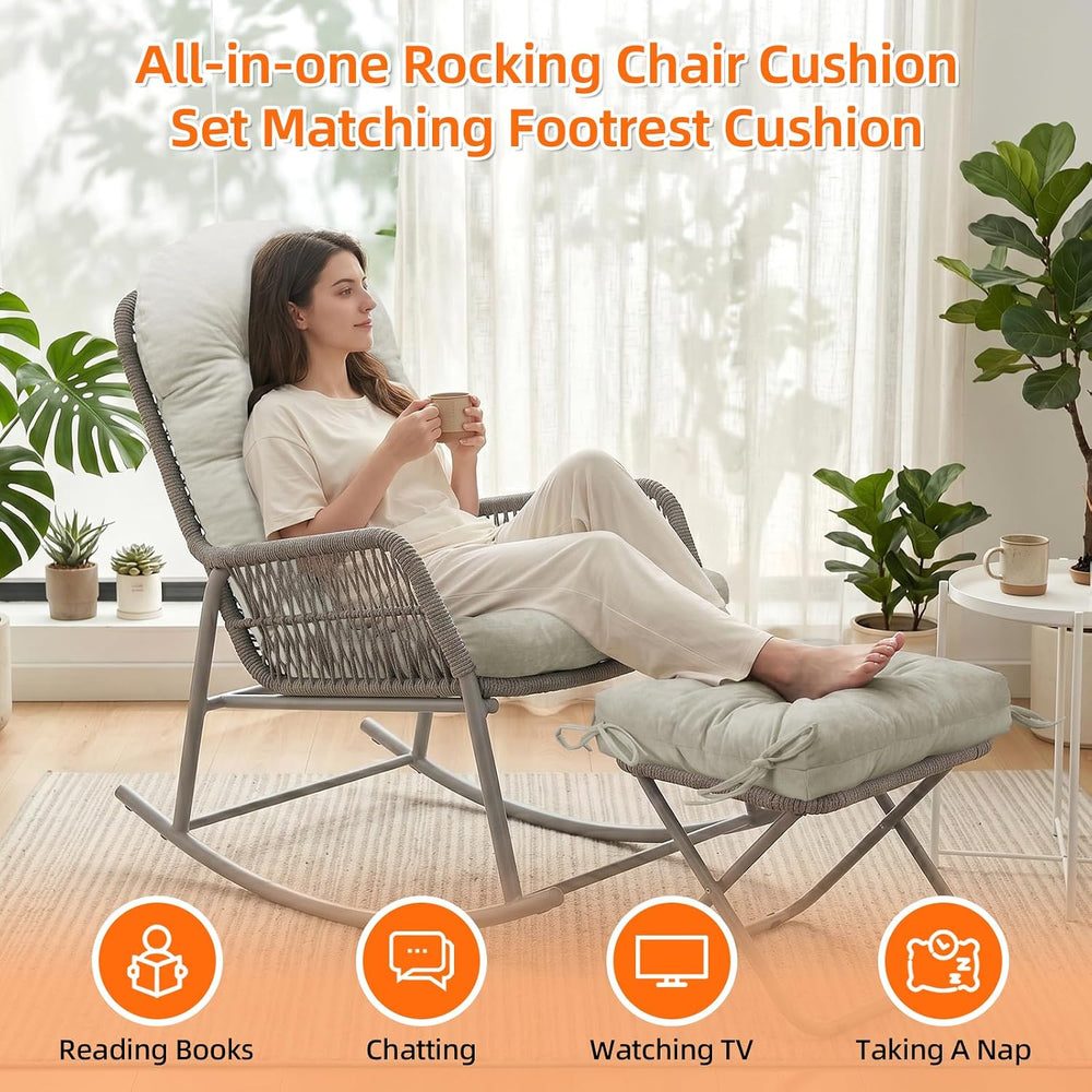 Rocking Chair Cushion Set, Ottoman Cushion Included, Oyster White