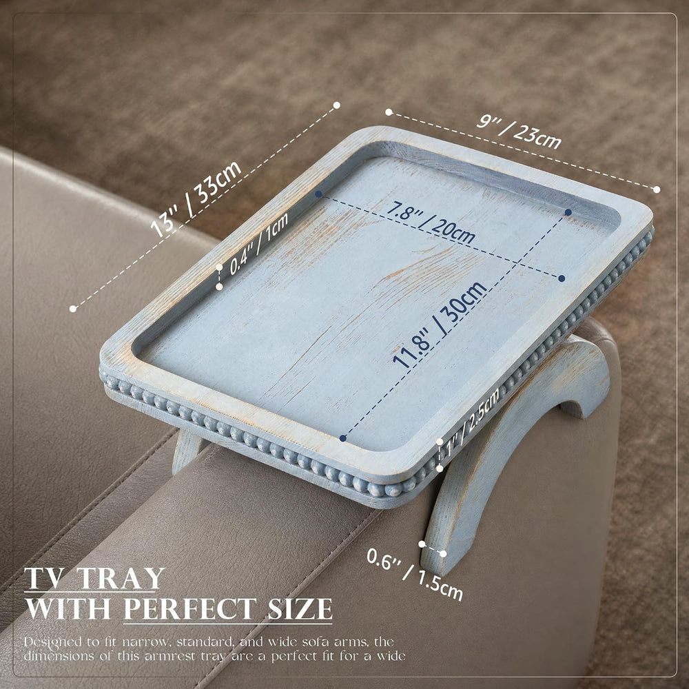 EOSAHR Farmhouse Couch Tray: Foldable Sofa Arm Tray for Drinks & Snack,Blue