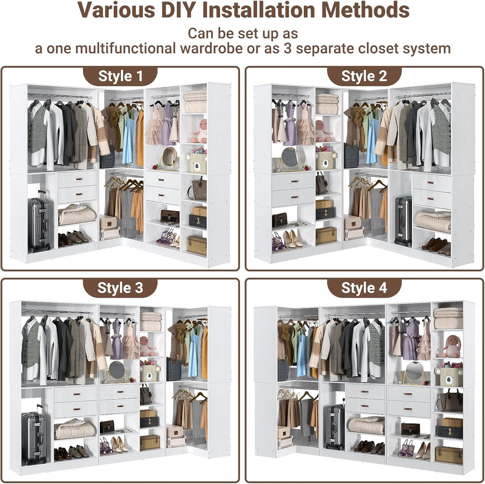 Armocity Freestanding Closet System with 3 Sets, 110'' Reversible Sta...
