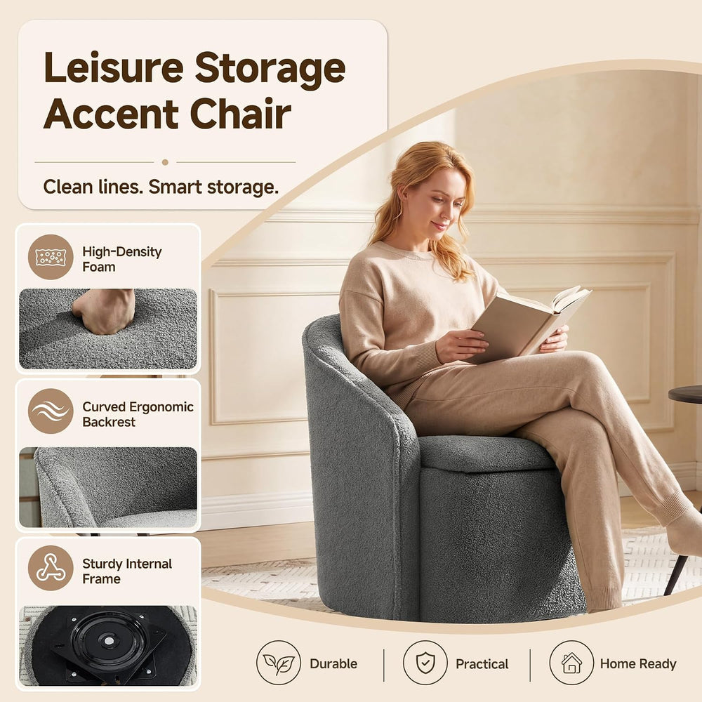 Swivel Accent Chair,Vanity Stool with Storage 360 °Rotation Teddy Fleece