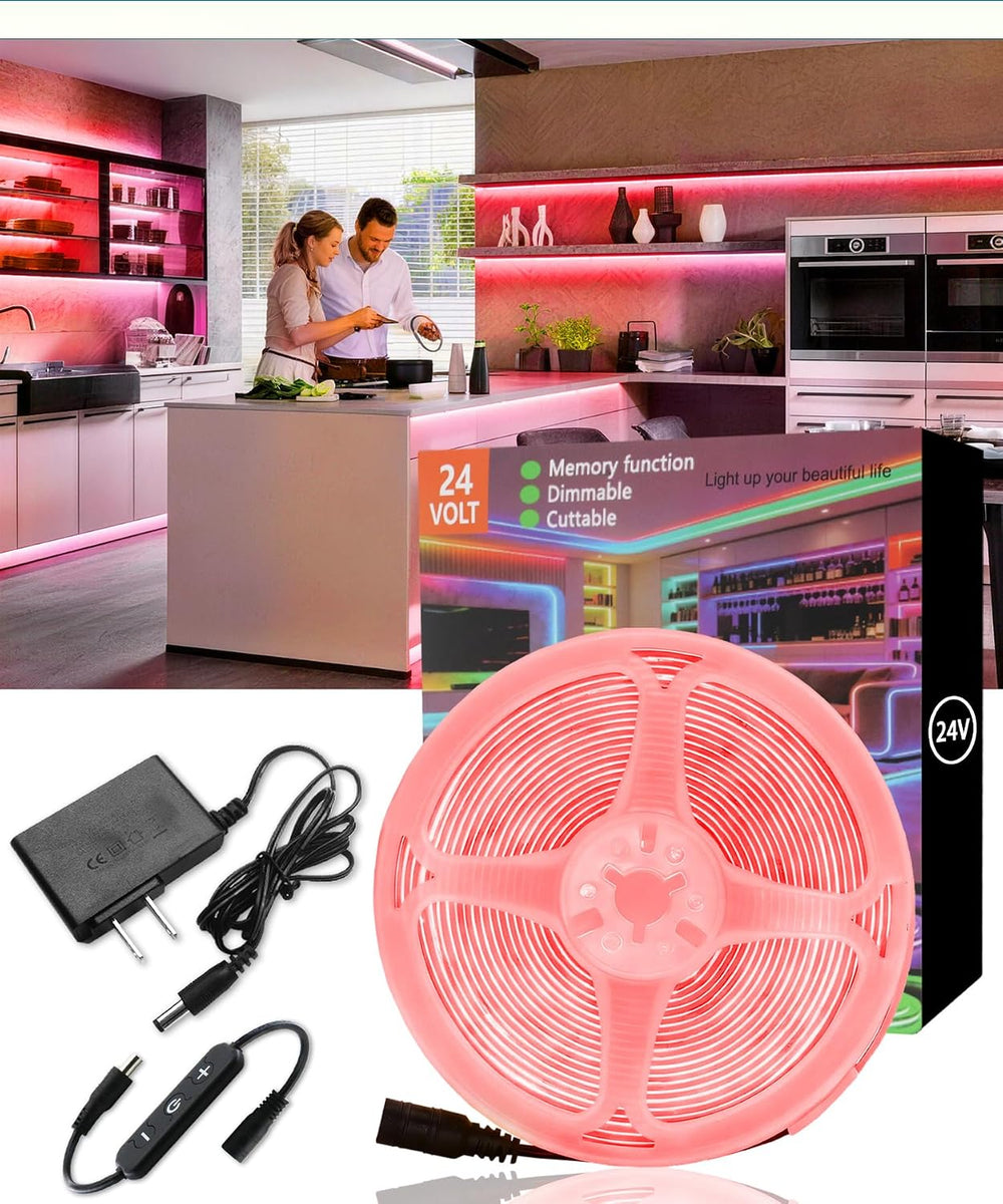 Red COB 20Ft LED Strip Lights 24V Dimmable High CRI95+ Ultra Bright Flexible ...