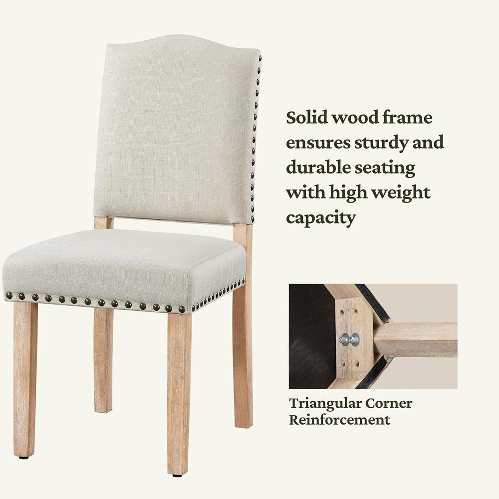 Yaheetech Dining Chairs Set of 4 Fabric Kitchen Chairs Nailhead Trim Beige