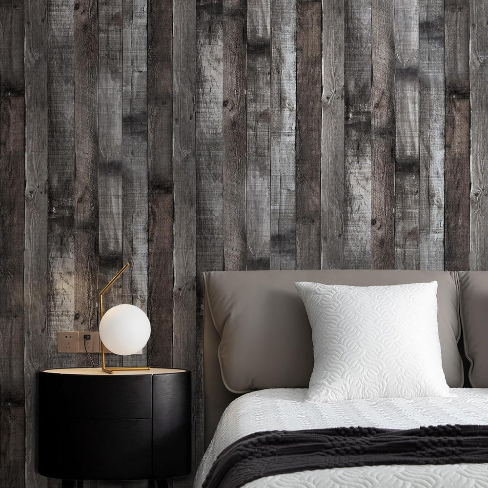 Yun-aeon Natural Wood-Dark Grey Contact Paper Peel and Stick Wallpaper