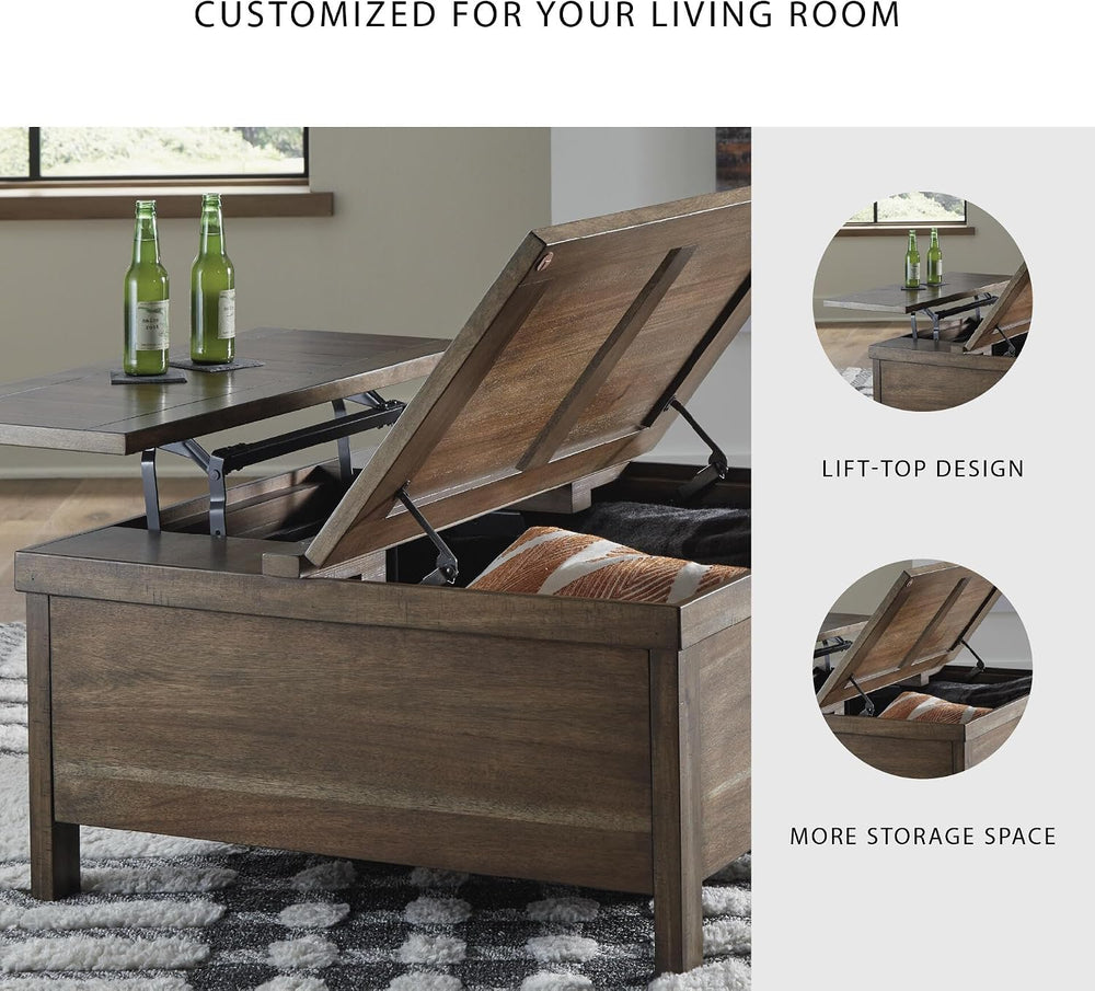 Signature Design by Ashley Wood Lift-Top Coffee Table with Storage, Brown
