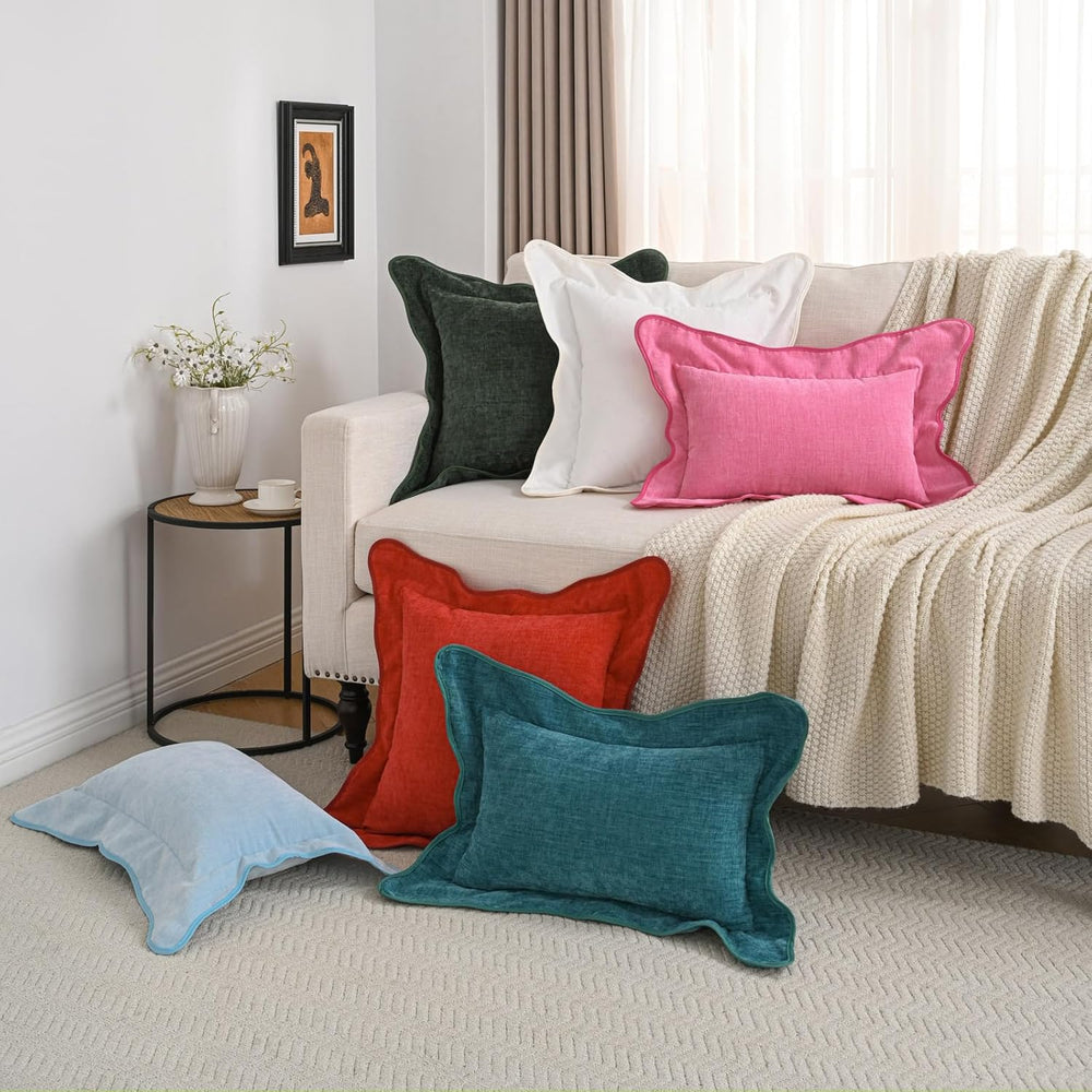 FUTEI Pack of 2 Chenille Throw Pillow Covers 24x24 Inch, Olive Green