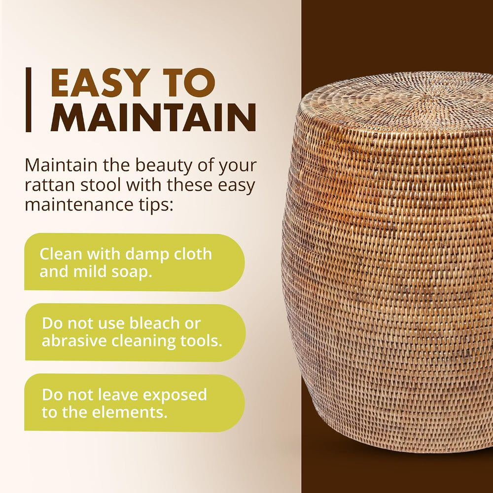 Kouboo La Jolla Round Rattan Stool, Side Table, Boho Decor, Honey Brown