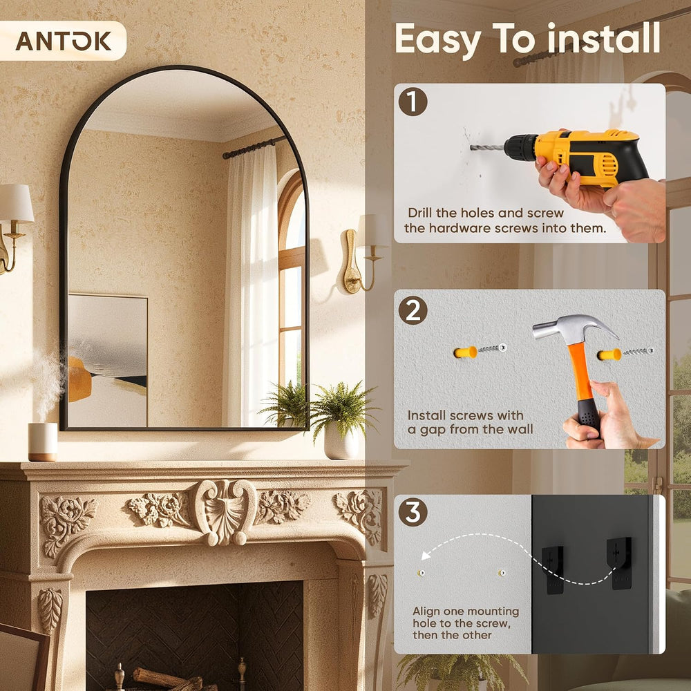 Antok Arched Bathroom Mirror, 20"x30" Wall Mounted Mirror, Vanity M...