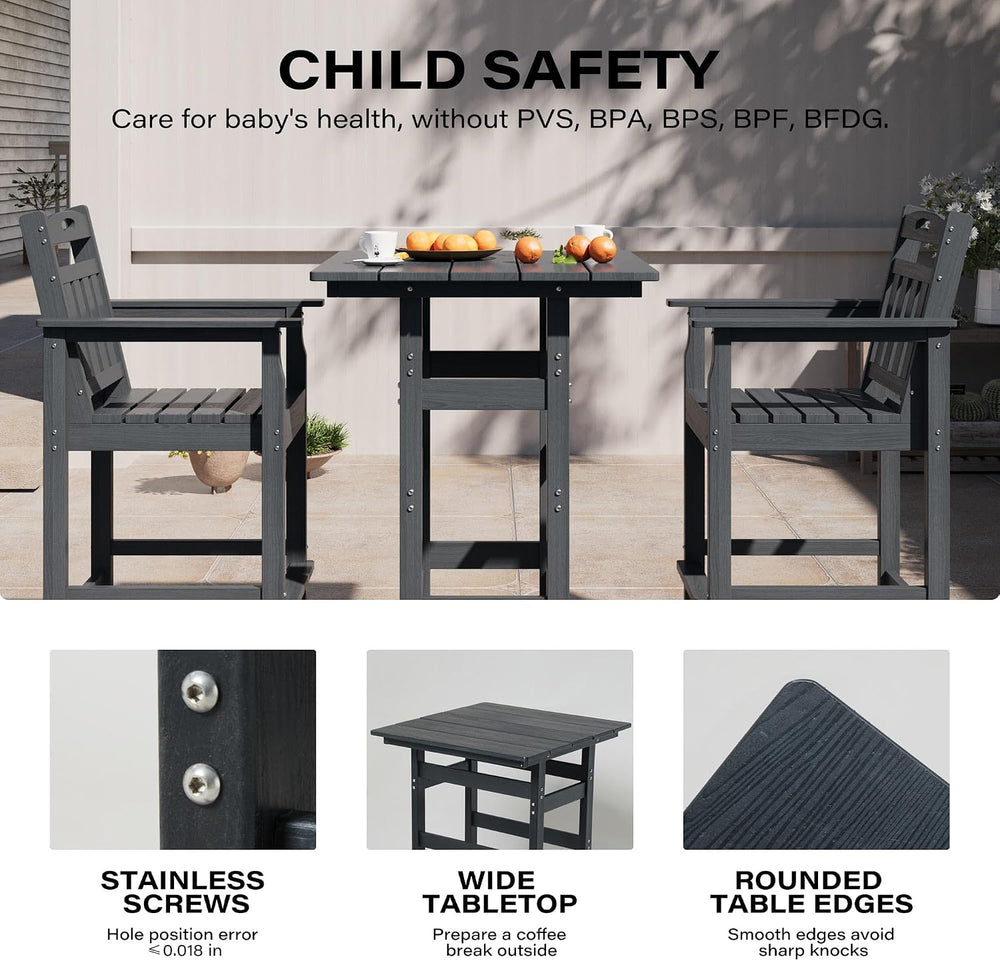 LAUSAINT HOME 3 Pieces Outdoor Patio Furmiture Set, All-Weather HDPE Height T...