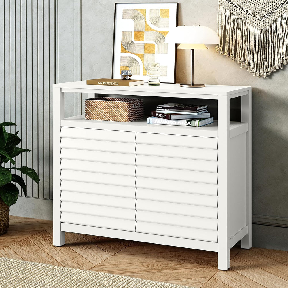 HLR Accent Cabinet with 2 Doors, White Sideboard Buffet with Open Shelf, Deco...