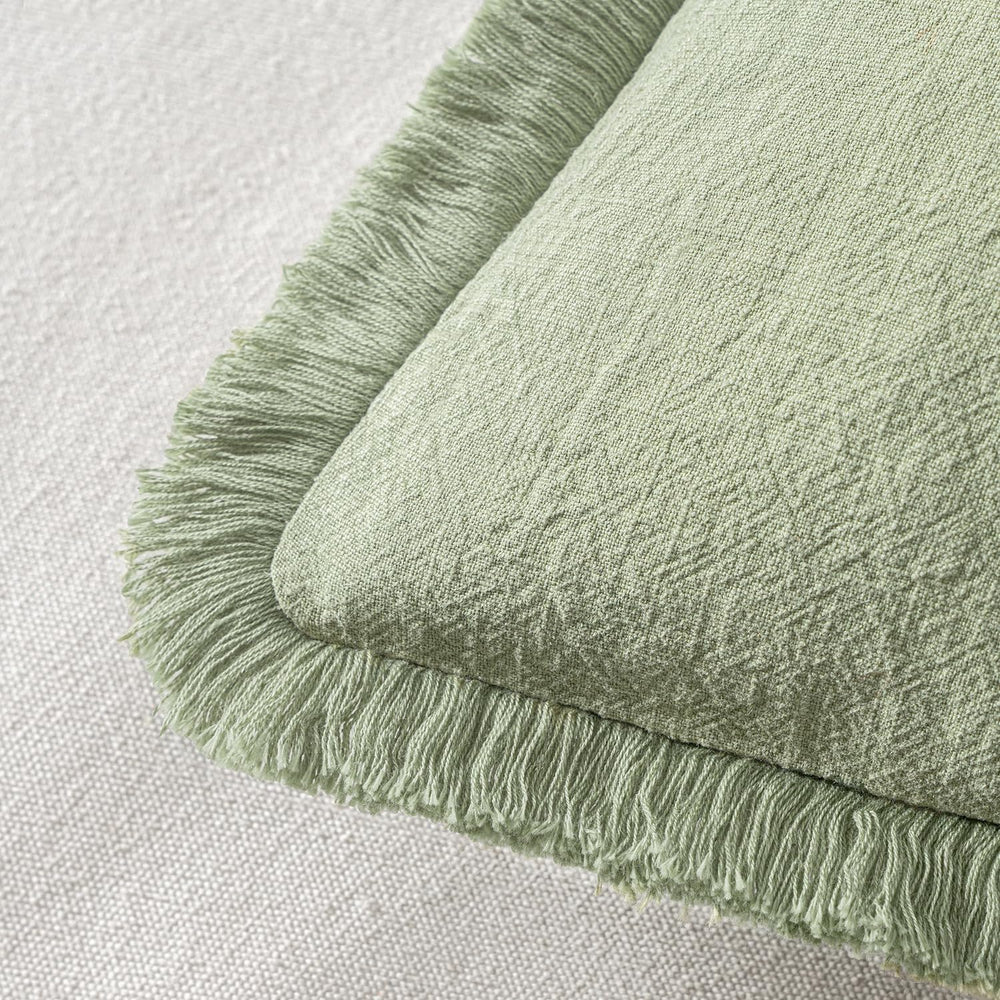 MIULEE Boho Linen Fringe Decorative Throw Pillow Covers Sage Green 20x20
