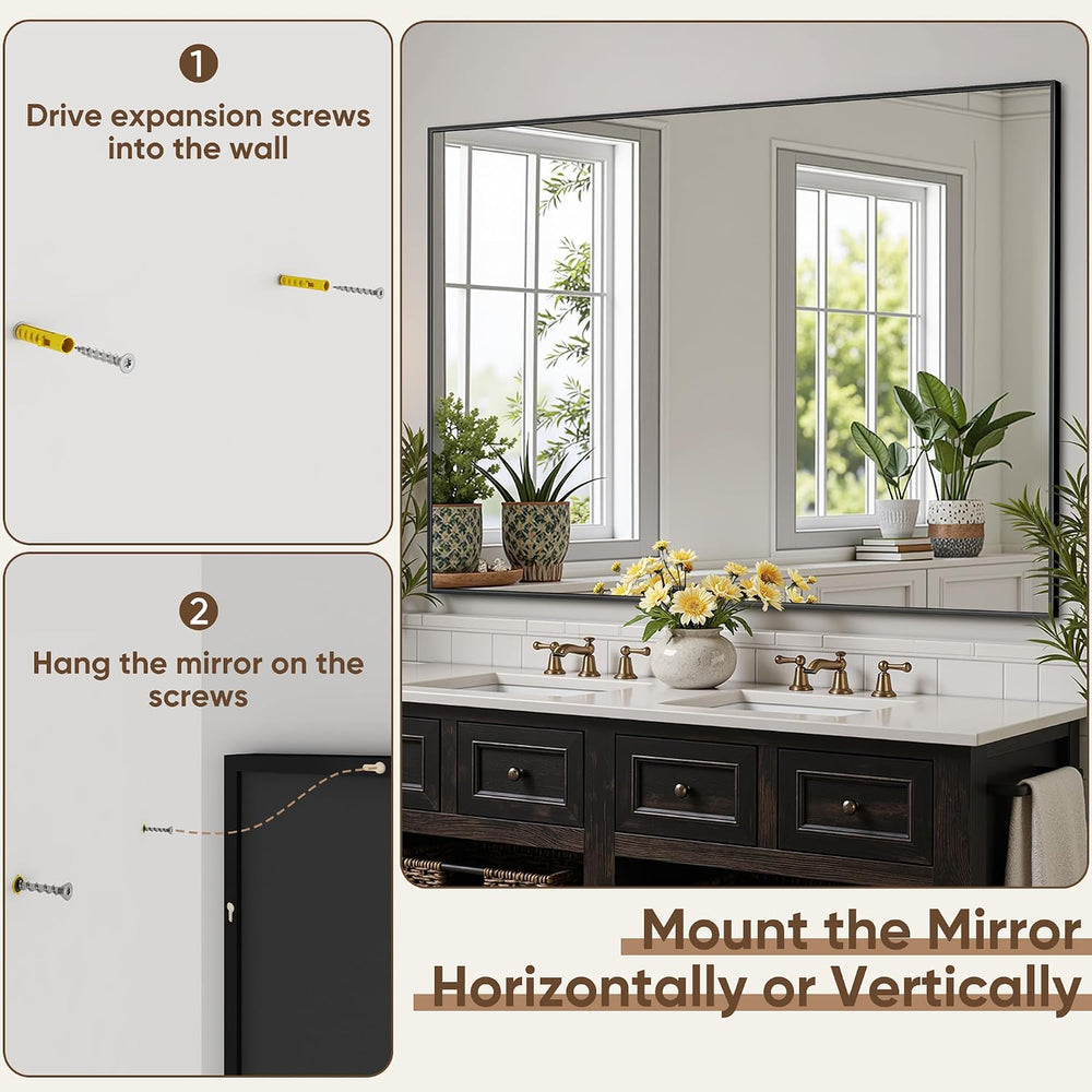 Bathroom Mirror 55" x 30", Large Rectangle Wall Mirror, Black