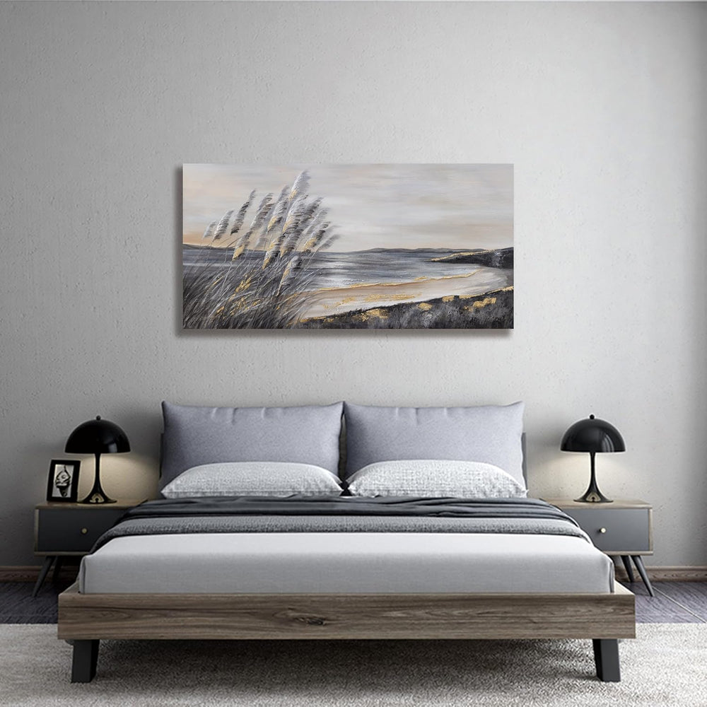 Yuaxker Ocean Art Wall Decor Grey and Gold Ocean Wall Art Large Modern Prints...