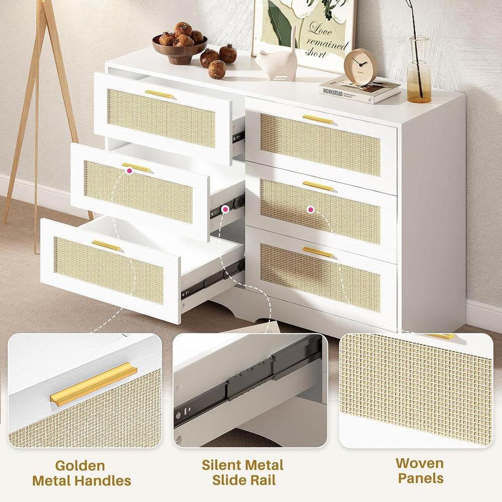 Redlife White Dresser for Bedroom, 6 Drawer Dresser with Golden Handles, Wood...