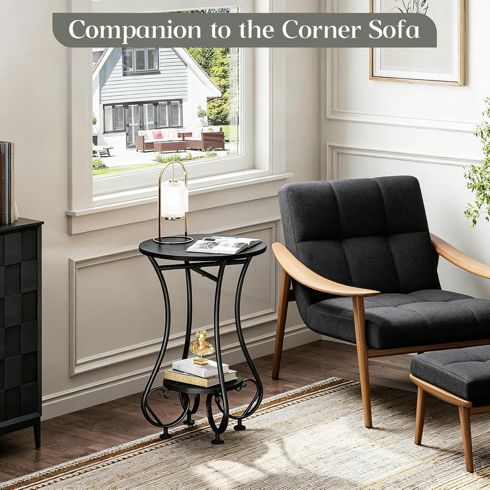 X-cosrack Small Round Side Table,Round End Table for Small Spaces - Black Met...