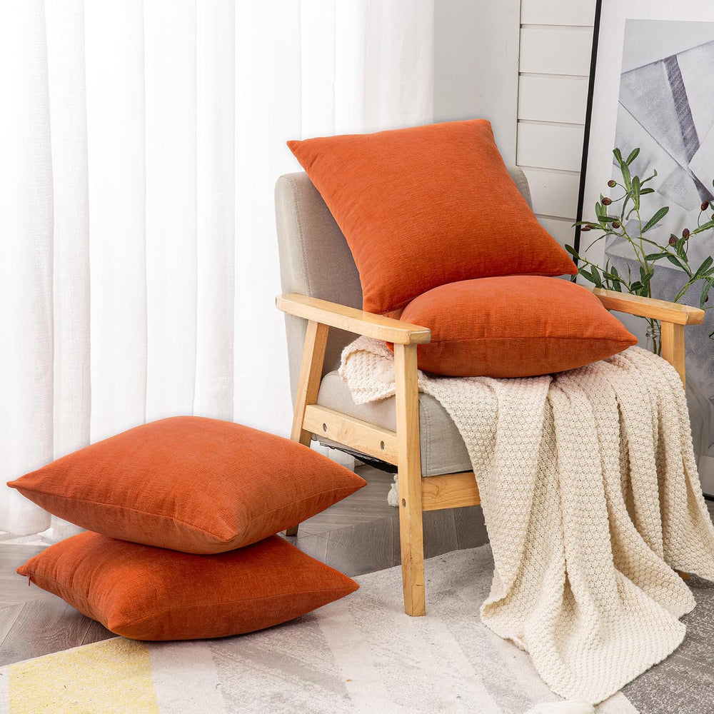 GAWAMAY Orange Chenille Throw Pillow Covers 18x18 Set of 4 for Couch