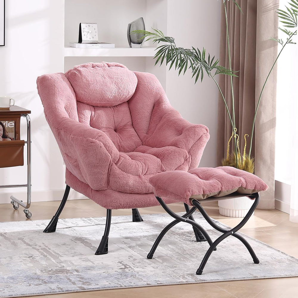 Modern Lazy Chair with Ottoman, Comfy Accent Reading Chair for Living Room