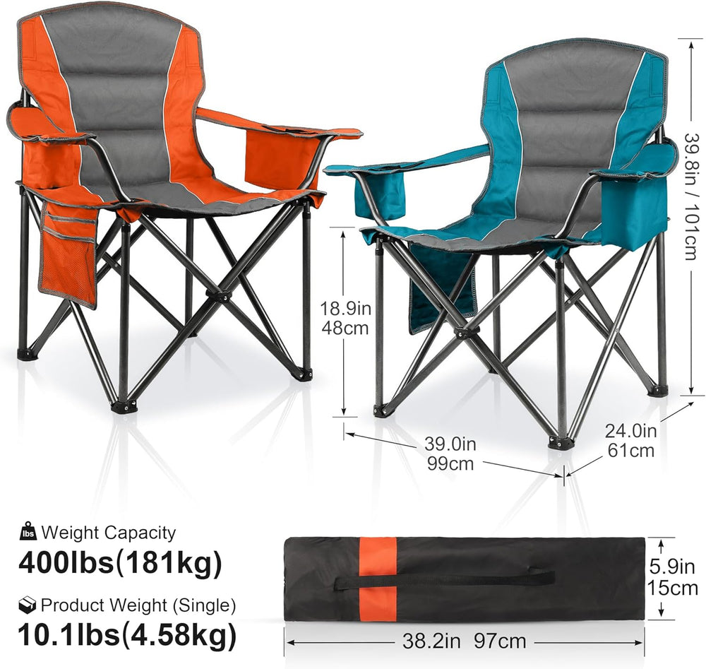 2 Pack Padded Oversized Camping Chairs for Adults,Heavy Duty Support 400 Lbs,...
