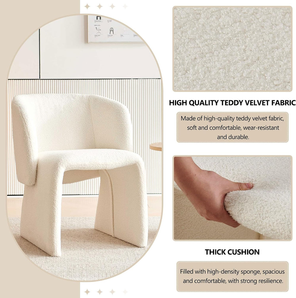Homedot Modern Dining Chair Upholstered Off White Teddy Velvet Barrel Home Ki...