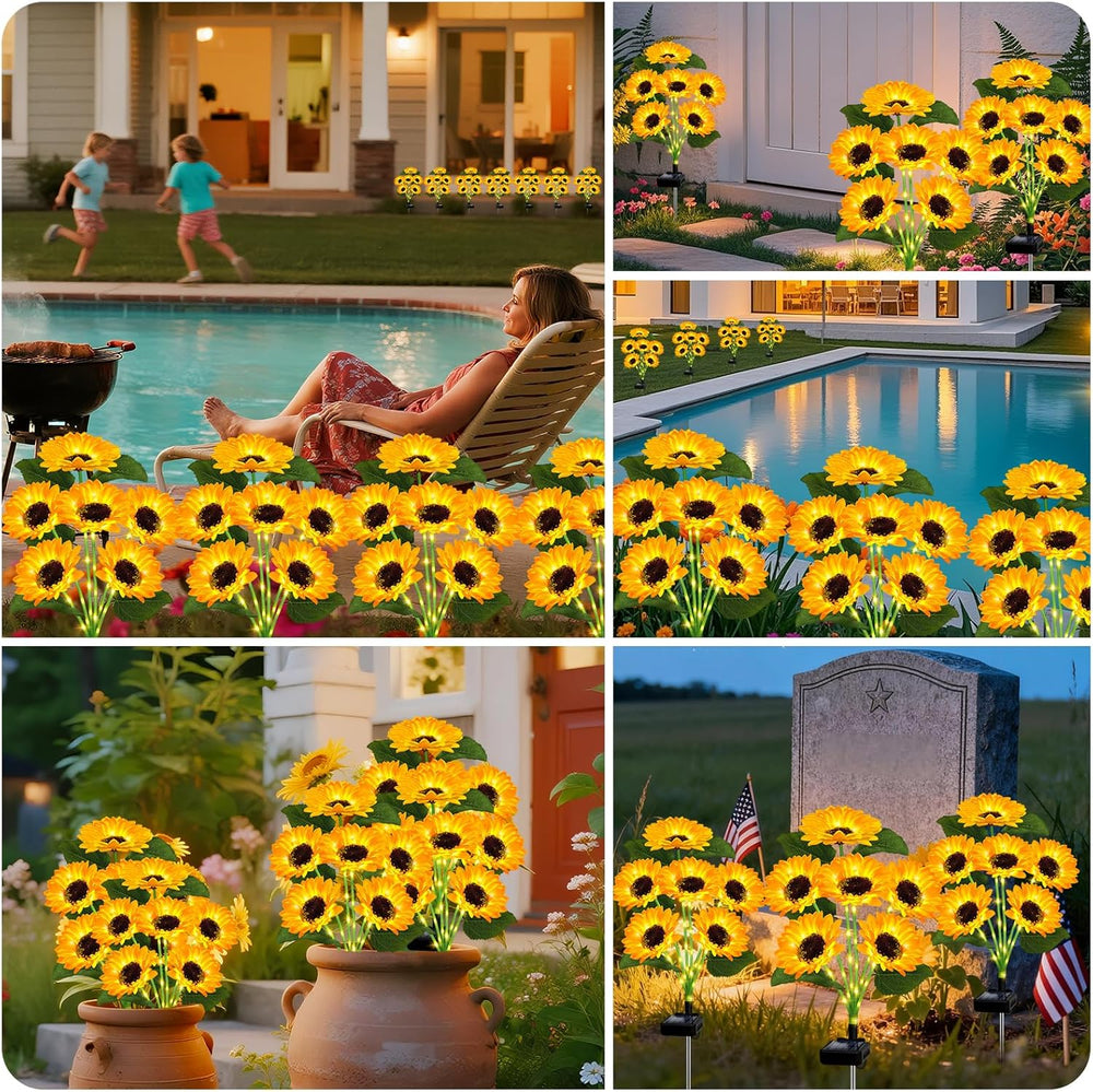 Solar Lights Outdoor Garden Decor,4 Pack with 24 Sunflower Lights,Solar Flowe...