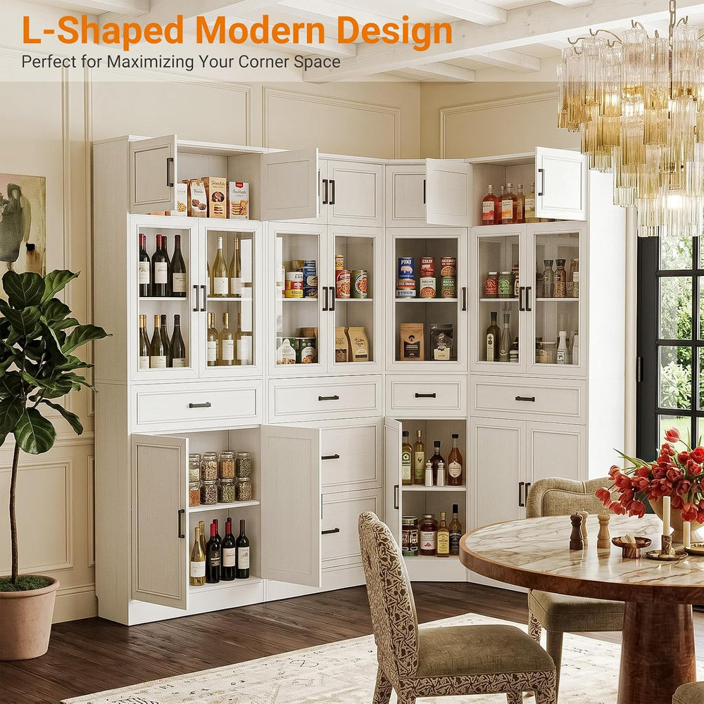 Unikito 80" Tall Corner Cabinet with Glass Doors and Adjustable Shelves