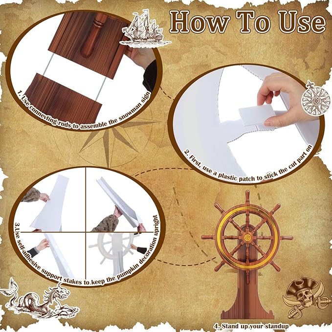 4 Feet Pirate Nautical Party Decorations Halloween Ship Wheel Cardboard Cutou...