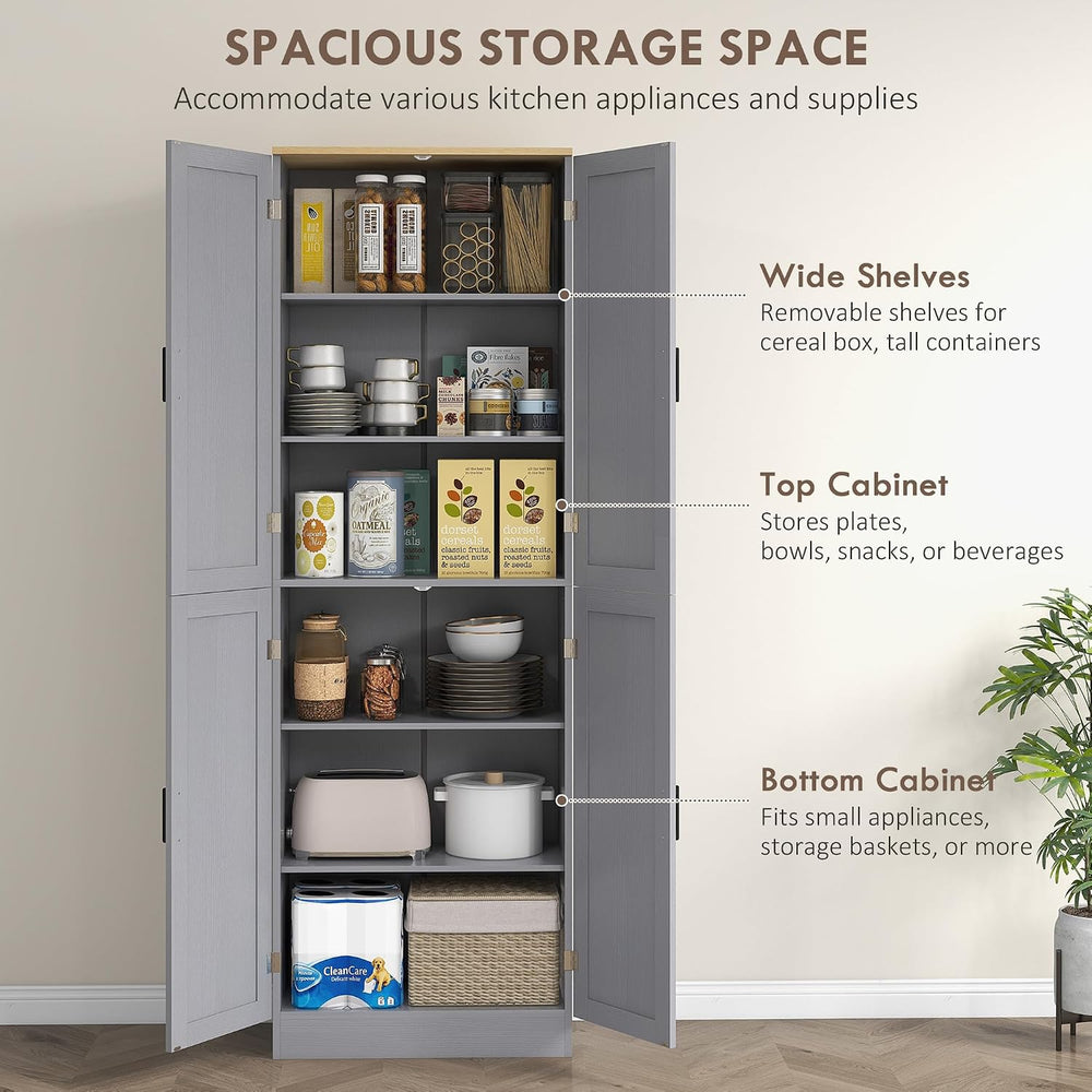 HOMCOM 67" Freestanding Kitchen Pantry 4-Door Cabinet Distressed Gray