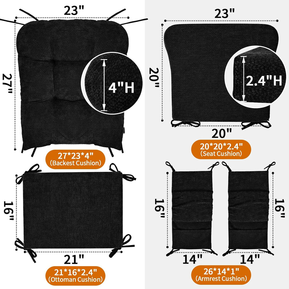 5 PCS Glider Rocker Replacement Cushions with Storage Side Pocket, Luxuriy Ch...