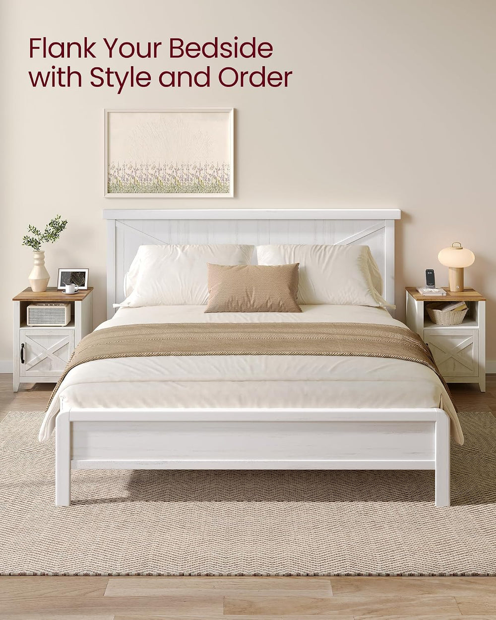 VASAGLE Farmhouse Nightstand with Barn Door, Bedside Table for Bedroom