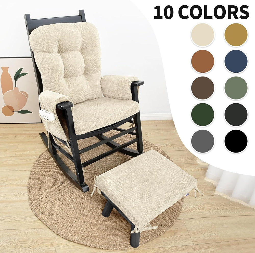 5 PCS Glider Rocker Replacement Cushions with Storage Side Pocket, Luxuriy Ch...