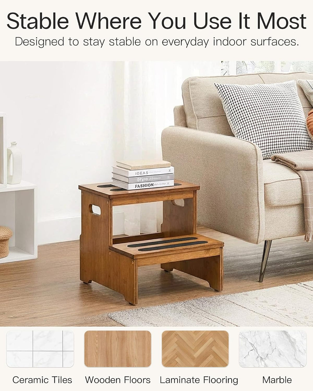 StrongTek Wood Step Stool for Adults, Extra-Wide,400 lbs Heavy-Duty