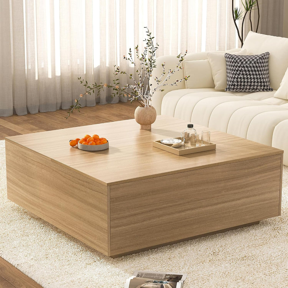 47 Inch Large Square Coffee Table with Storage,Wooden Coffee Table((OAK)
