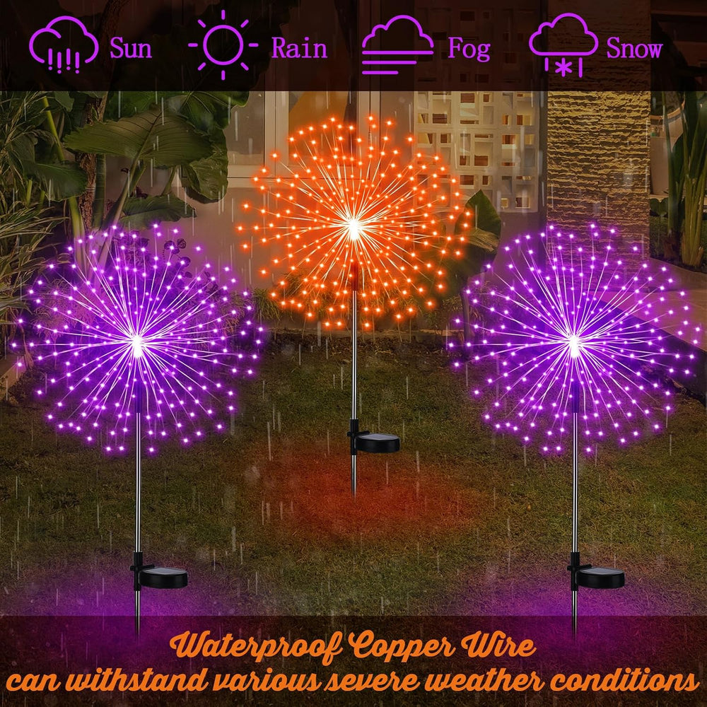 Tujoe 6 Pcs Halloween Solar Firework Stake Lights 180 LED 8 Modes